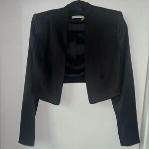 Alice + Olivia Black Cropped Satin Bolero Jacket | Evening Tuxedo